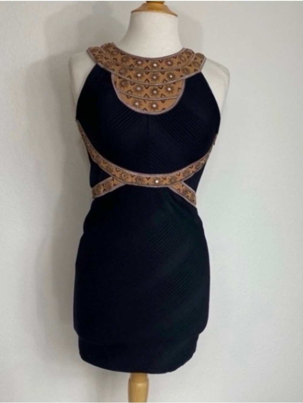 Free People Womens Black Bronze Nefertiti Jewel Stretch Mini Dress Size XS Boho
